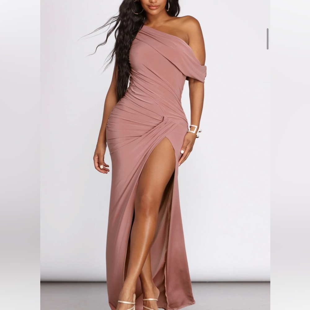 ✨BLUSH PINK MAXI DRESS BRIDESMAID WEDDING ONE SHOULDER✨